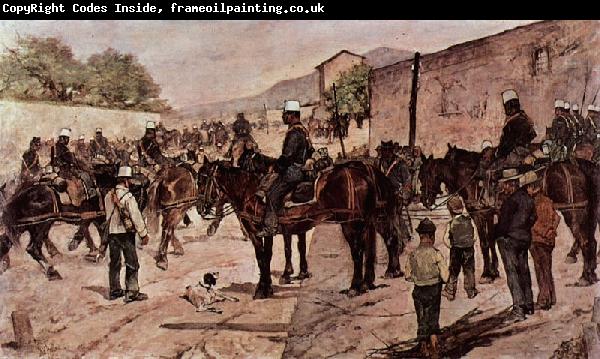 Giovanni Fattori Artilleriecorps zu Pferd auf einer Dorfstrasse